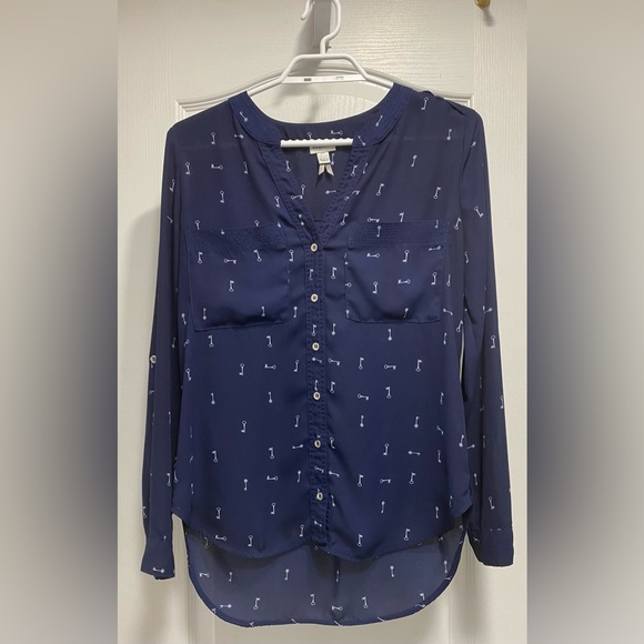 Dynamite S/P Navy Blue Long Sleeve Button Blouse. - Picture 1 of 3